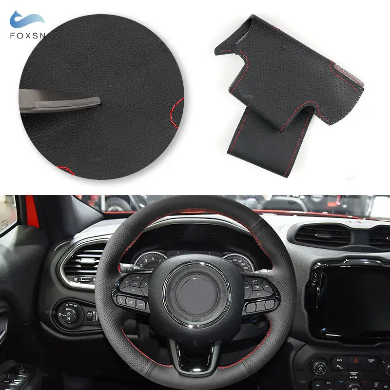 

For Jeep Renegade 2016 2017 2018 2019 Hand Braids Perforated Leather Car Styling Interior Steering Wheel Cover Protection Trim