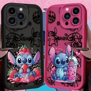 Disney Stitch Erdbeere süße Handyhülle für iPhone 16 15 14 13 12 11 Pro Max X XS Max XR 12 13 Mini 8Plus stoßfeste Softcover