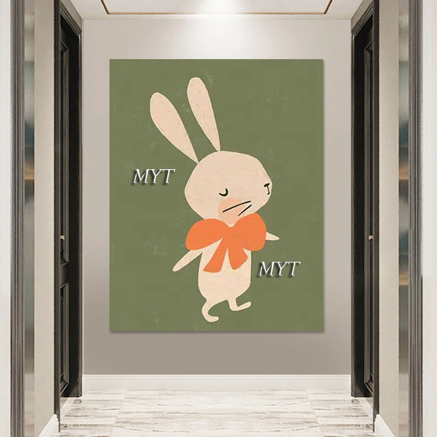 Cute Animal Art Hand Painted 3d Abstract cartoon Rabbit Picture Canvas Wall Poster Without Framed Decorative Items For Cafe