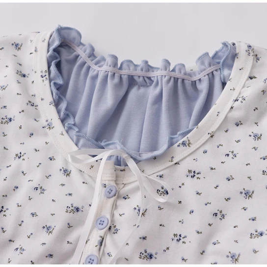 Spring Autumn French forest Retro Sweet Small Floral Fake Two-piece T-shirt Women V-neck Long-sleeved Bow Lace-up Bottoming Tops