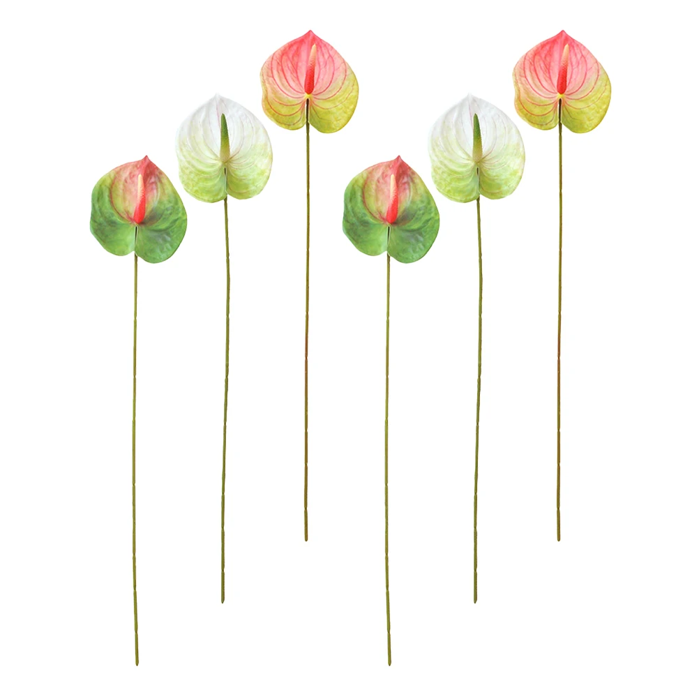 

6Pcs Artificial Anthurium Flowers Lifelike Plastic Bouquet Wedding Scene Layout Party Decoration Living Room Bedroom