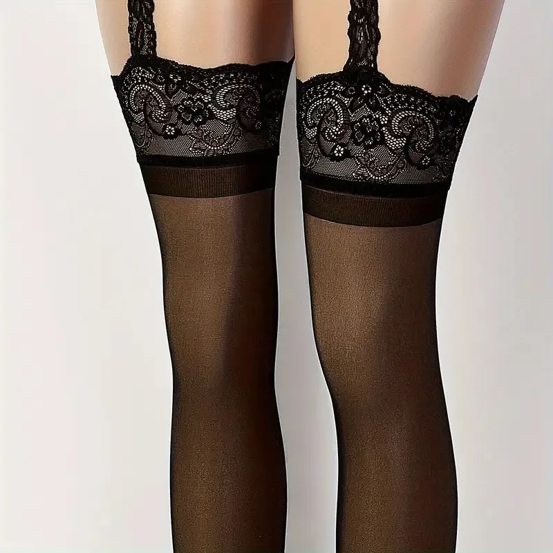 النساء جوارب مثير الملابس الداخلية جوارب طويلة عبر الدانتيل جوارب الدانتيل جوفاء الرباط حزام عالية أنبوب Crotchless جوارب شبكية