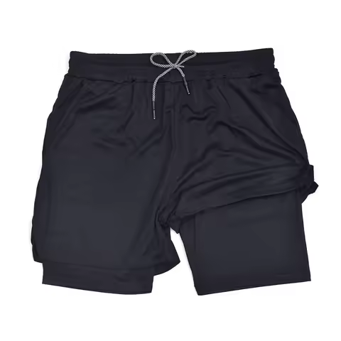 Men's Double Layer Fitness Shorts Men Fitness Gym Training 2 in 1 Sports Shorts Quick Dry Workout Jogging Double Deck Summer