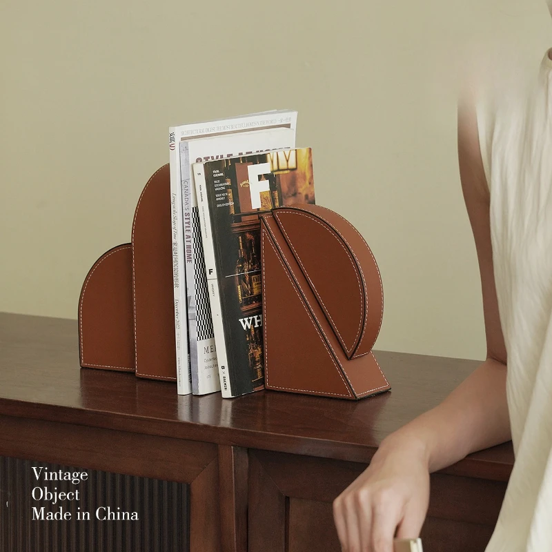 

Nordic Leather Bookends Modern Geometric Art Decor Office Book Support Board Study Bookshelf Decorative Ornament for Desk Home