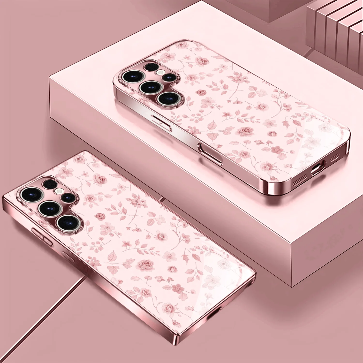Light-colored flowers High-end Glass TPU QHD phone case for Samsung Galaxy S26 S25 S24 S23 S22 S21 FE,Ultra,Plus Dropresistant