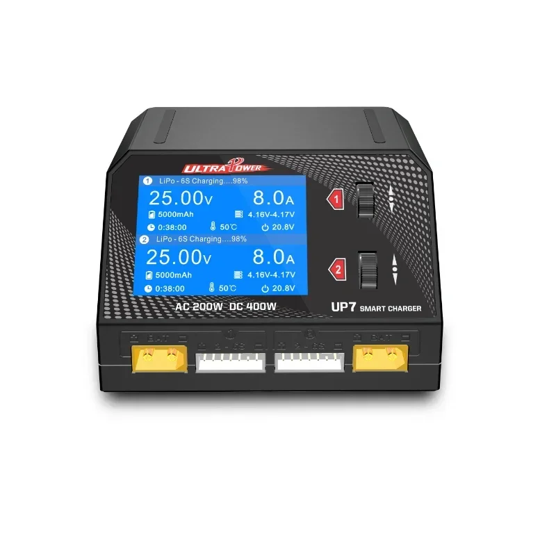 Caricabatterie intelligente UltraPower UP7 AC 200W DC 400W Scaricatore a doppio canale 10A LCD per modello Lipo LiHV Lilon LiFe RC