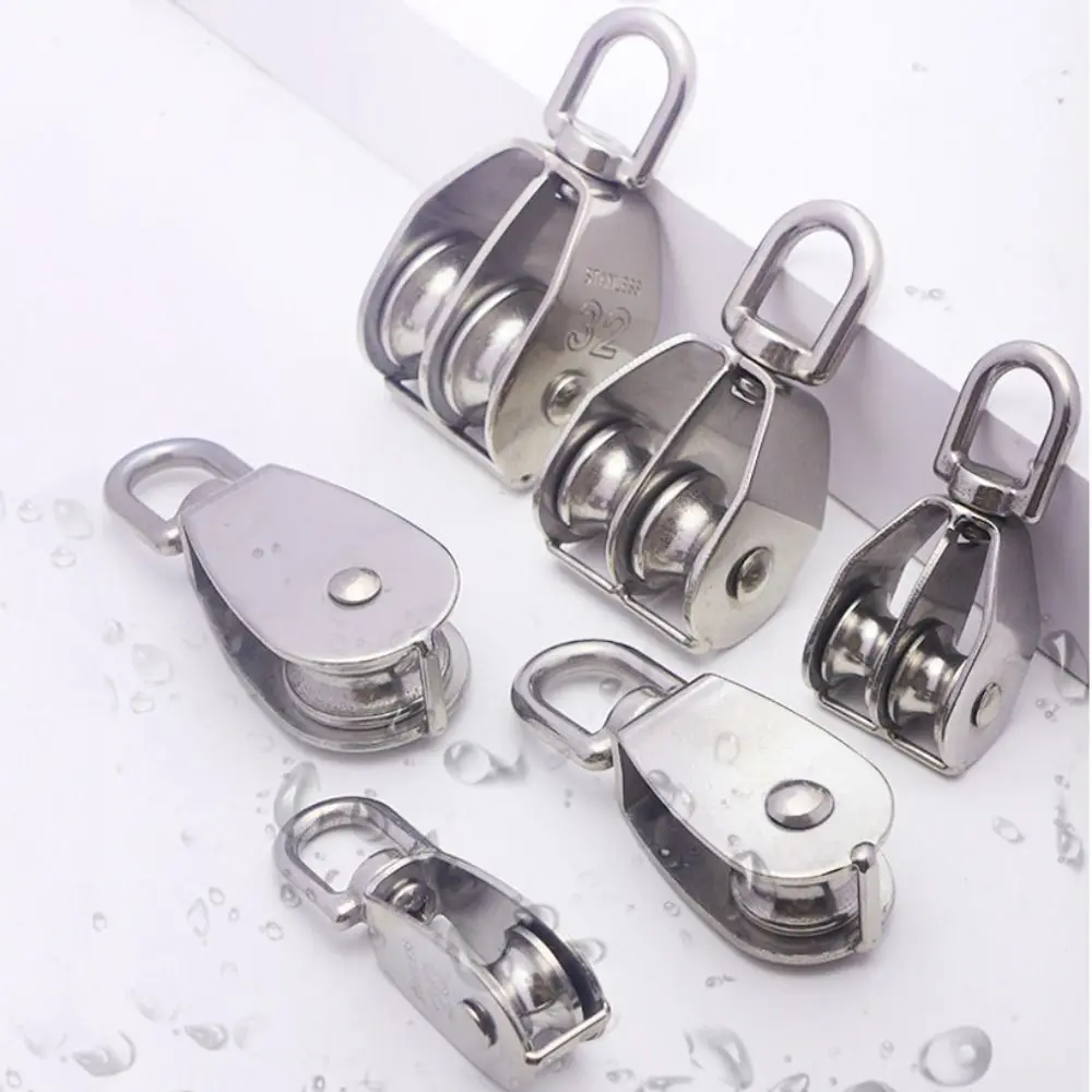 M15/20/25 Stainless Steel Single Double Groove Pulley Heavy Duty Steel Traction Wheel Swivel Lifting Rope Pulley Block Tool