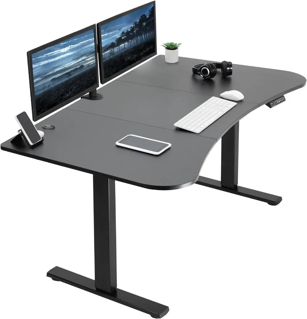 

Electric height adjustable 63 x 32 inch standing desk, black desktop, black frame, preset controller standing workstation