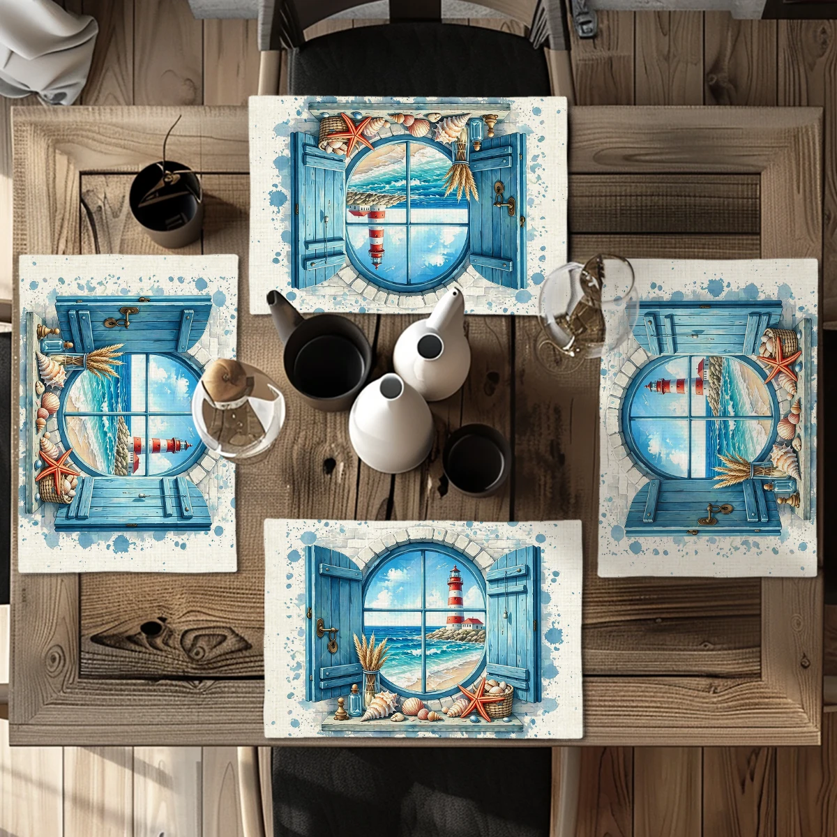 Ocean Turtle & Coral Pattern Polyester Placemats - Set of 4, Stylish Table Decor for Dining Room, Kitchen & Indoor Outdoor Meals