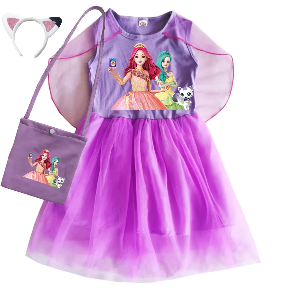 Anime Secret Jouju Costume Kids Cotton T Shirt & Gauze Mesh Princess Dress Girls Causl Dresses Children's Birthday Party Clothes