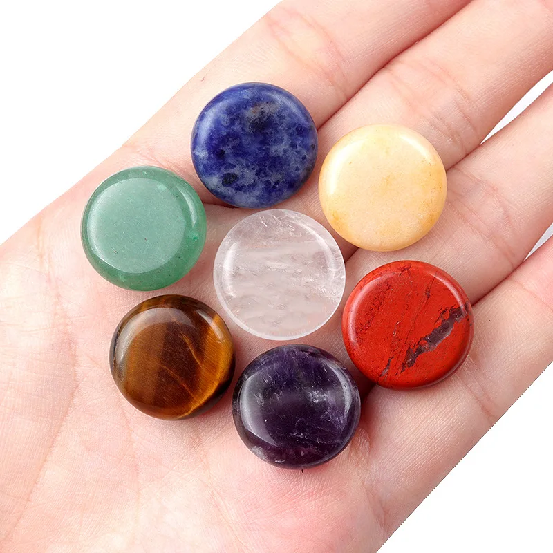 7pcs/set Natural Stone Seven Color Stone Beads Round Piece Healing Crystal Symbol Ornaments Jewelry Gifts