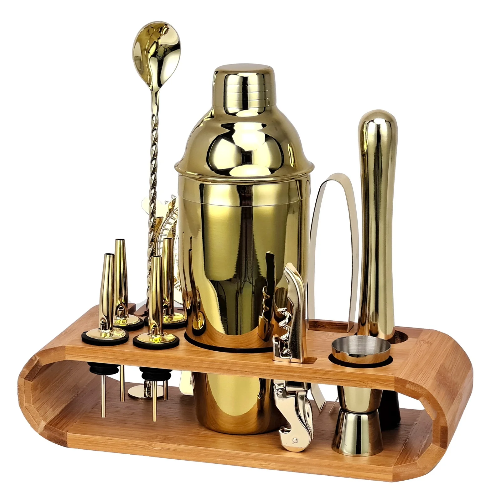 Cocktail Shakers Stainless Steel Bartender Kit Rose Gold Boston  10-Piece Cocktail Mixer Bar Tools Set with Stand