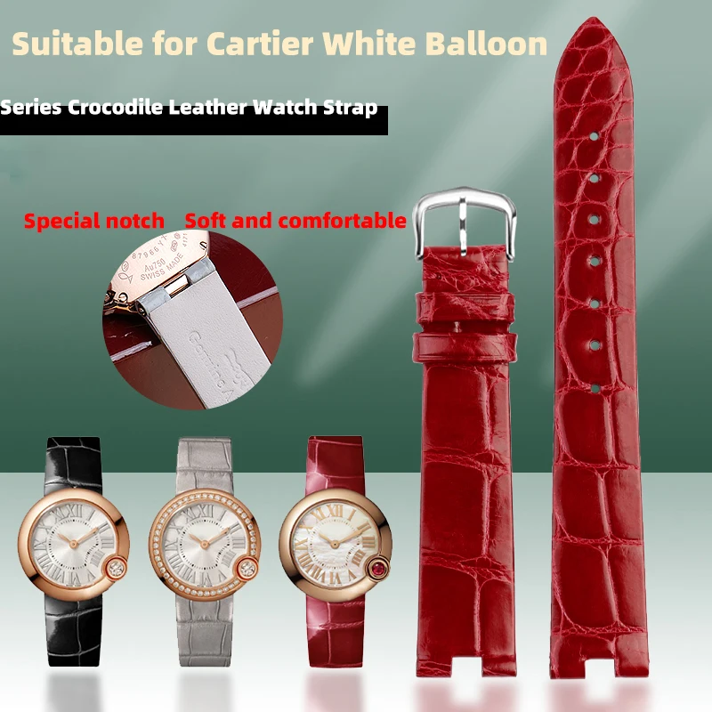 

Crocodile leather strap For Cartier White Balloon leather strap Female Notches Granny Grey Milk Tea color women's bracelet 16mm