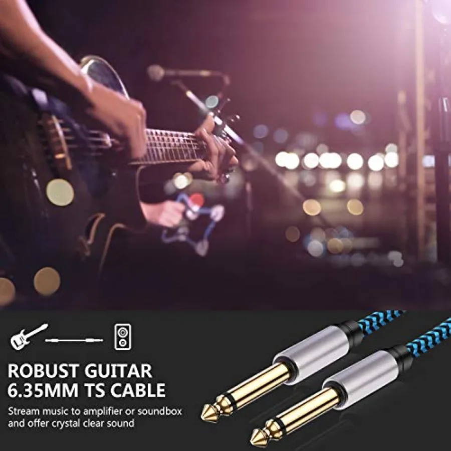 Guitar Cable, 1/4 Inch TS Instrument Cord with 24K Gold-Plated Connectors, Nylon Braided, Noise Reduction Shielding -for Electr view 5