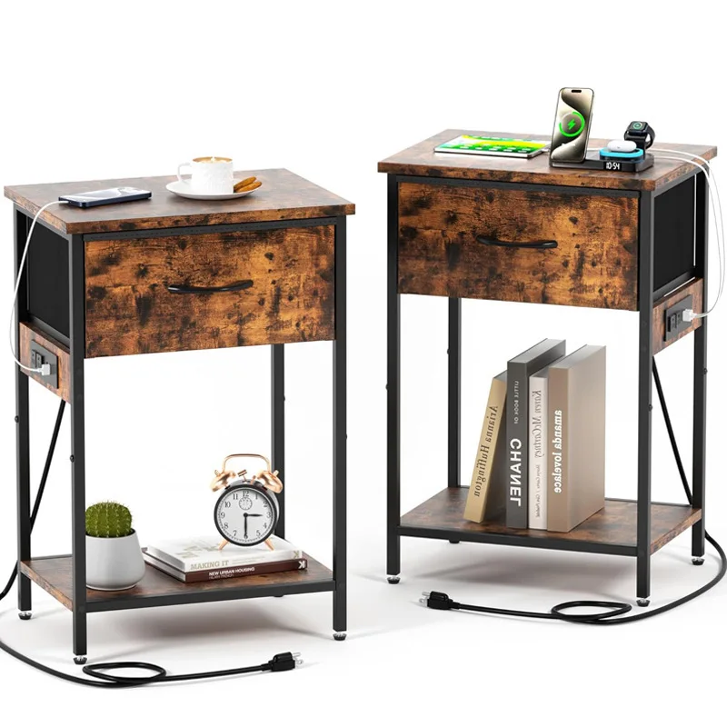 

American Style, Simple Style, Locker with Socket, Small Side Table for Easy Charging, Single Cloth Bedside Table Cross-border