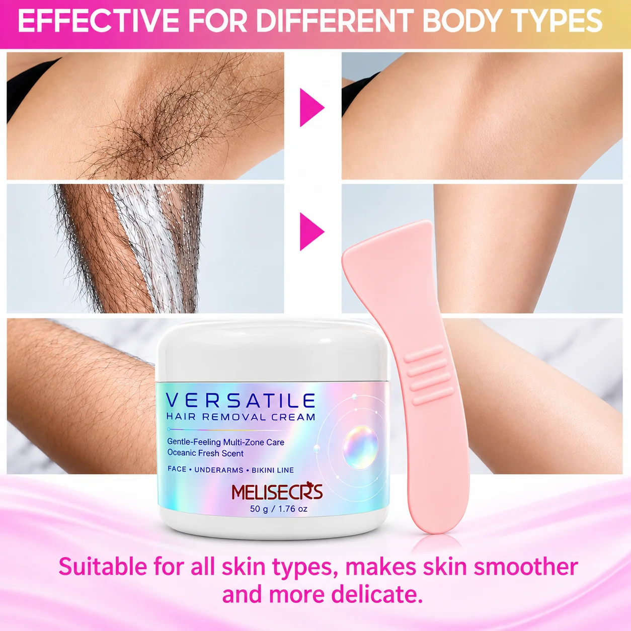 MELISECRS Aloe Vera Hair Removal Cream 1.76oz 50g Gentle Depilatory for Women Men Sensitive Skin Bikini Underarms Arms Legs