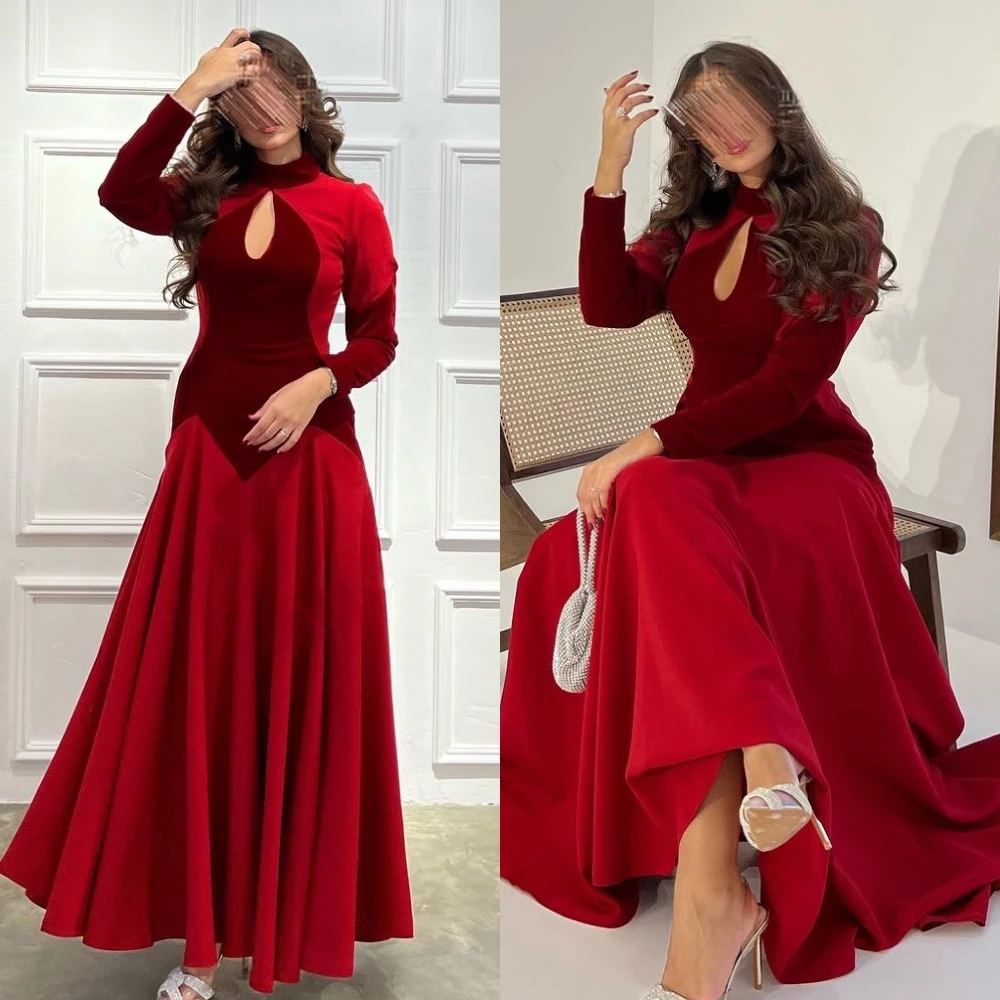 Customized Jiayigong  Prom  Simple High Quality Collar A-line Draped Anke Length Skirts Charmeuse Evening Dresses