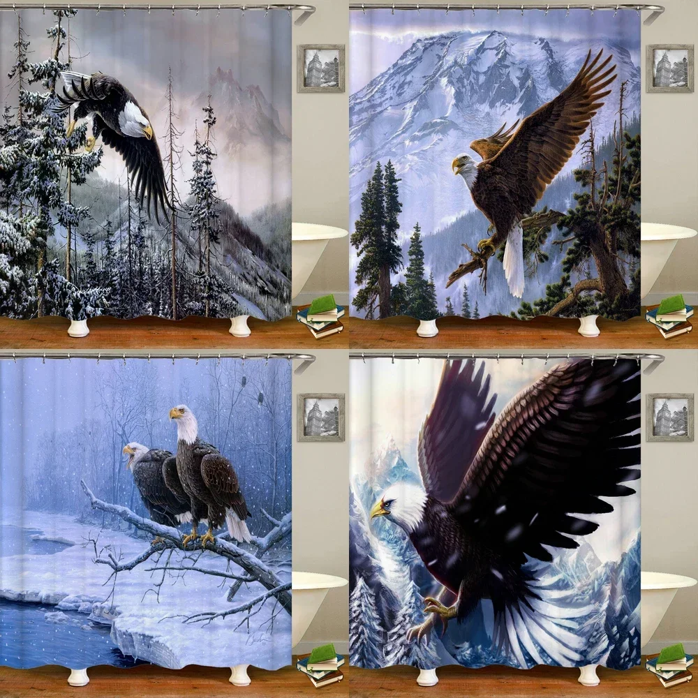 Animal Bird Sea Eagle Printed Shower Curtain Washable Curtain With Hook Bathroom Decorative Curtain 3D Shower curtains 240*180cm