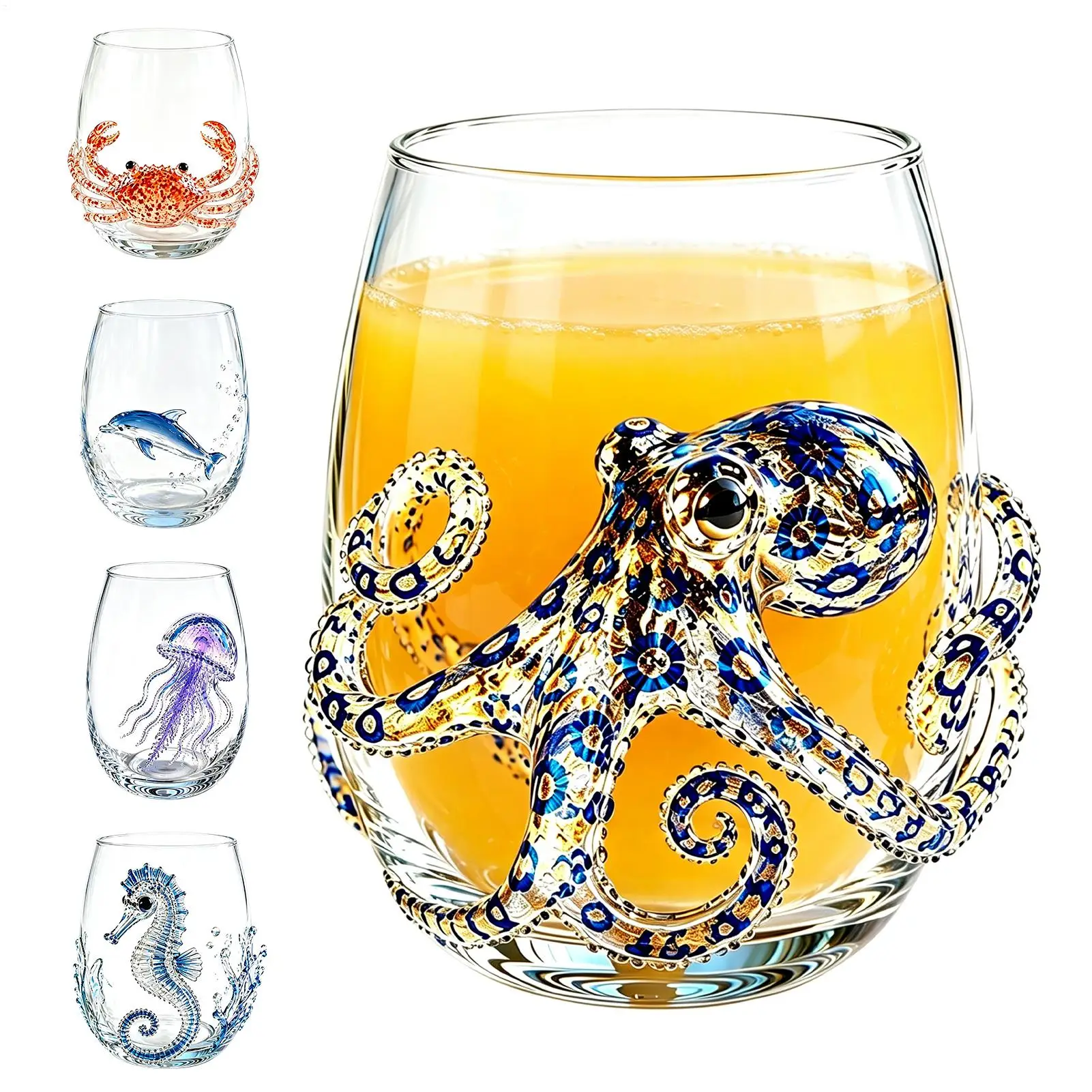 3D Marine Animal Built-in Glass High Borosilicate Glass Heat-resistant Transparent Glass Drinking Cup Milk Coffee Juice Glass