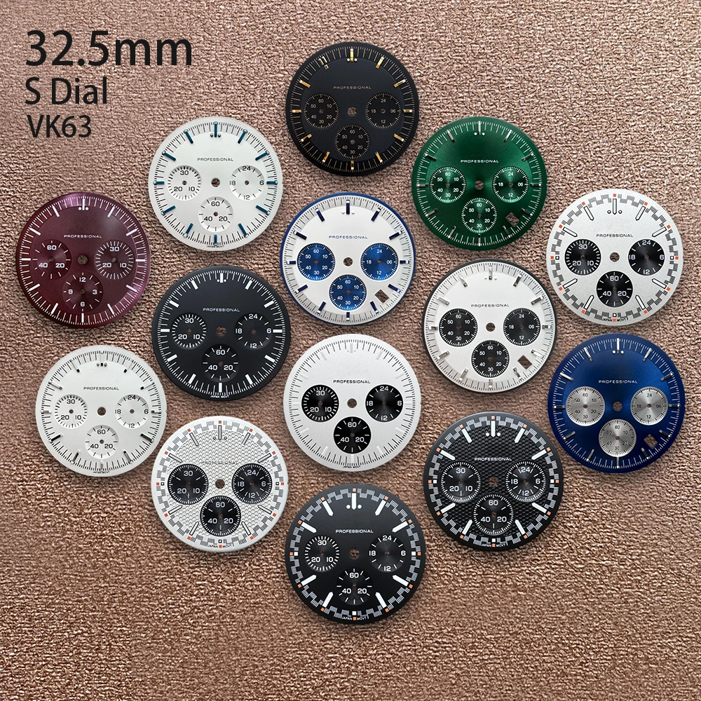 

32.5mm S Logo Matte Dial Suitable For VK63 Movement Green Lminous Sunray Quality Watch Modification Accessories