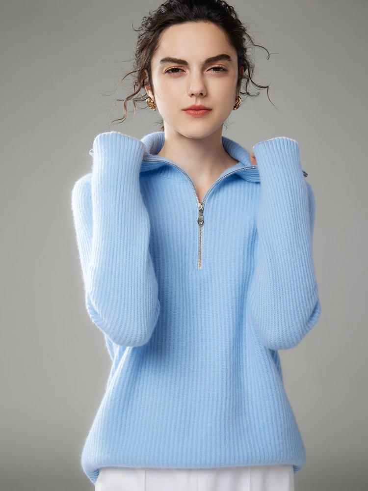 TLOML Maglione da donna in cashmere 100% Mezza cerniera Dolcevita Pullover Autunno Inverno Spessore Morbido Caldo Casual Maglieria in cashmere Top