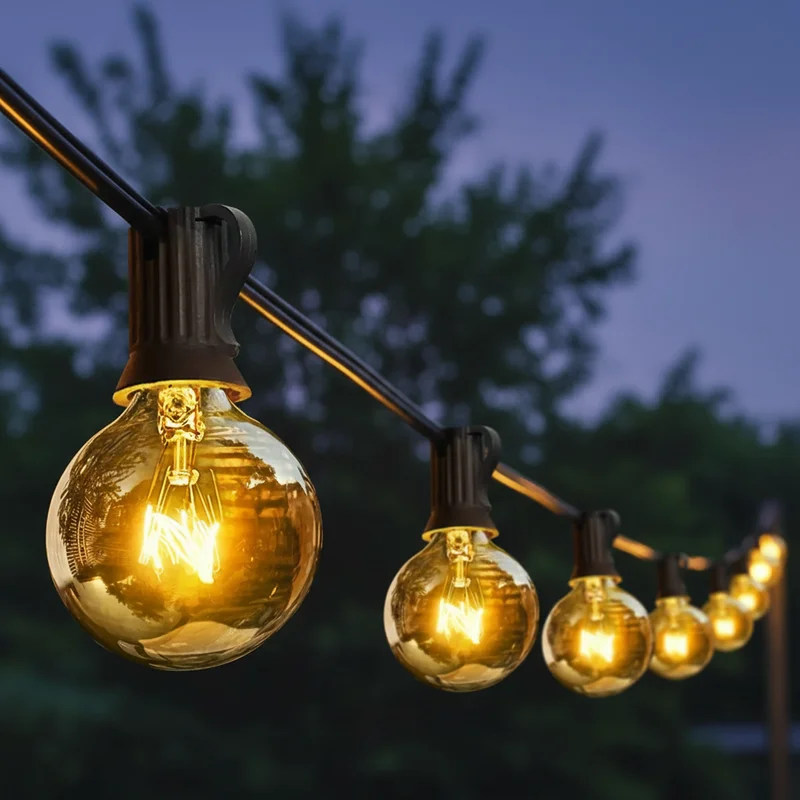 

25-футовая гирлянда G40 LED с лампочками-шариками, теплый белый свет, 27 прозрачных винтажных лампочек, декоративная уличная гирлянда для двора