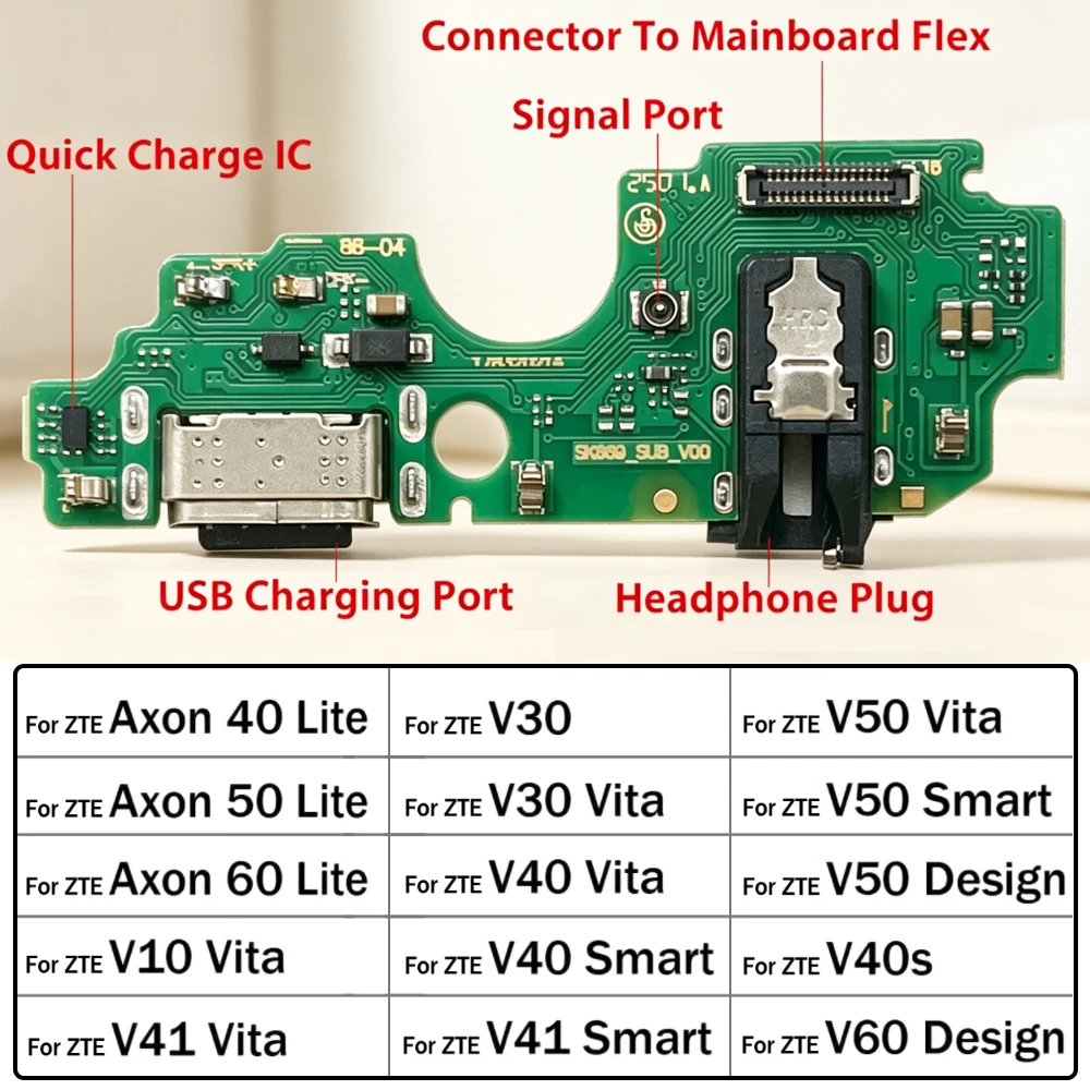 

USB Charger Charging Dock Port Connector Flex Cable For ZTE V10 V30 V40 V50 V40s V41 V60 Vita Smart Design Axon 40 50 60 Lite