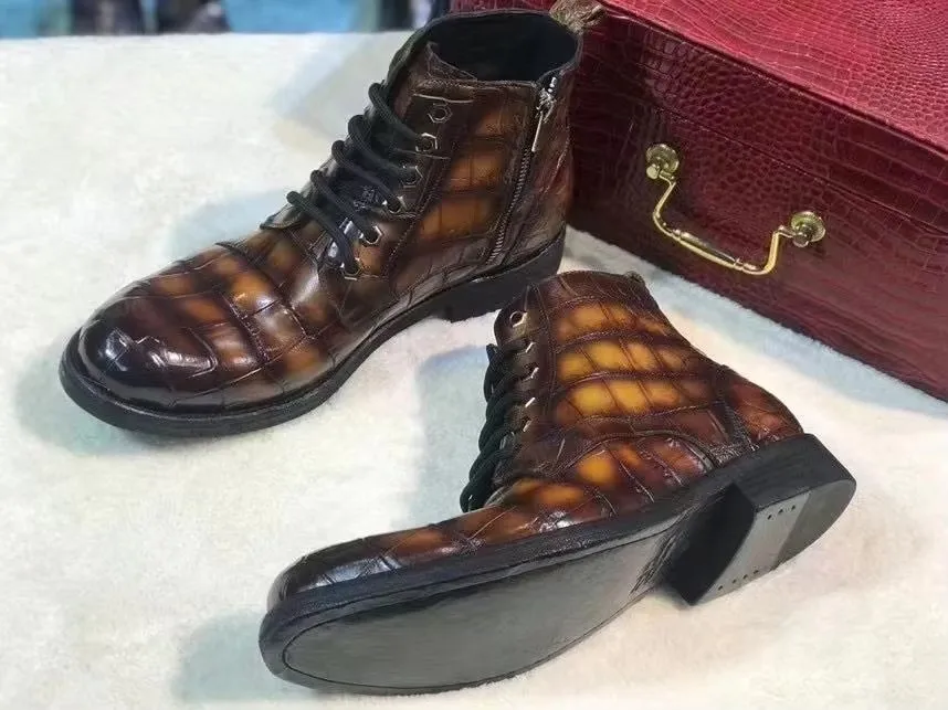 yinshang new men crocodile shoes male boots leisure fashion office boots winter