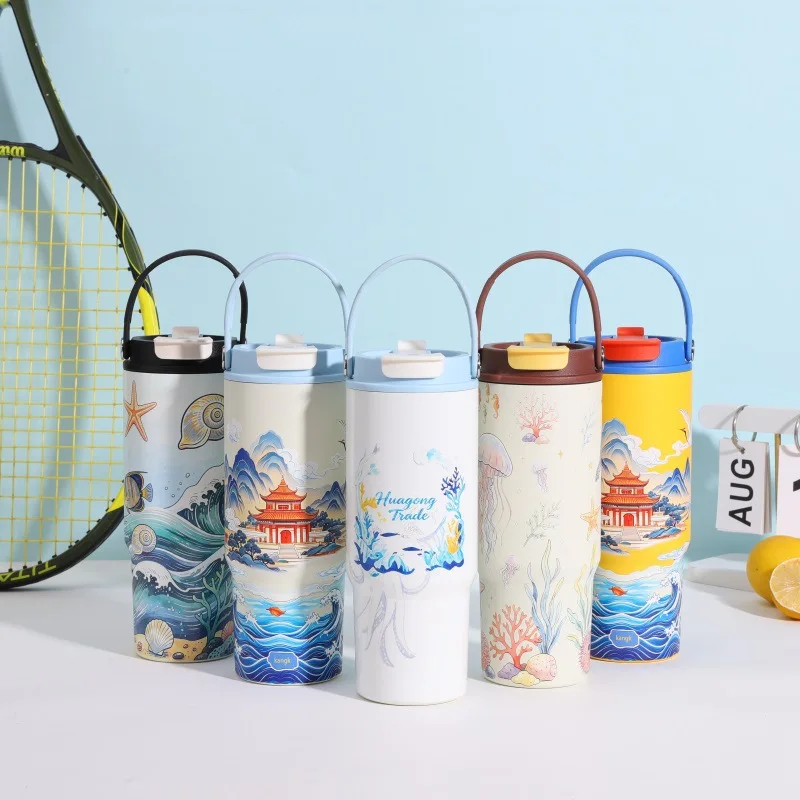 New Large-capacity Double-drink Handle Car Cup 316 Stainless Steel Thermos Cup High-value Double-layer Vacuum Water Cup
