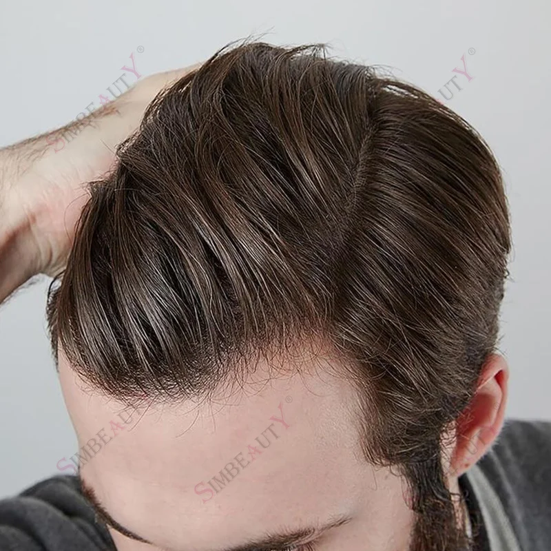 غير مرئية 0.04-0.05 مللي متر خصلات شعر فلويب رفيعة للغاية أشقر رمادي 1b20 PU قاعدة الرجال الشعر المستعار 100% شعر الإنسان الشعرية الاصطناعية #1