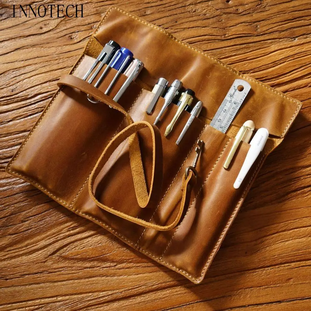 

Пенал из натуральной кожи, сумка для ручек, креативная складная кожаная сумка-карандаш, складная ретро