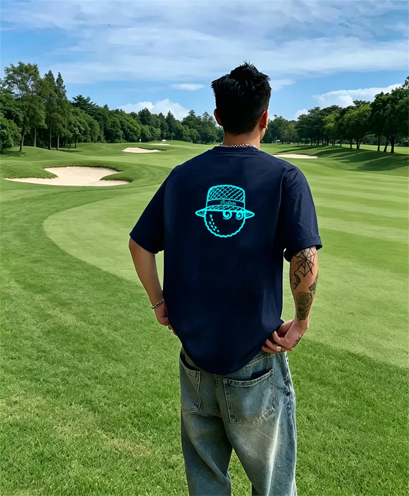 Golf Equipment Korea - 新しい 2026 韓国高級ゴルフグラフィックプリント Tシャツ男性女性 O ネック綿カジュアル服ヒップホップ半袖服