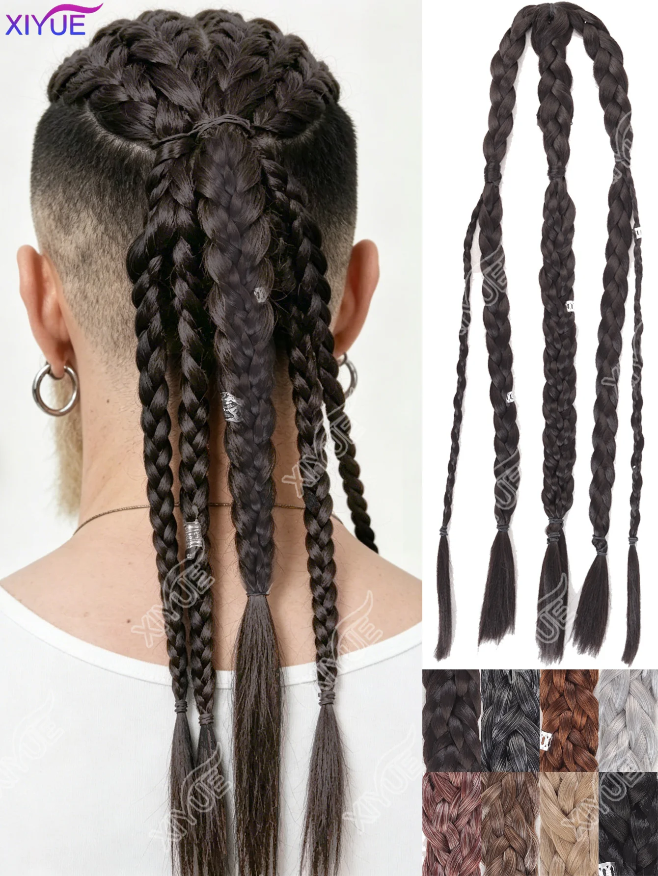 

XIYUE Extension Blonde Synthetic Twist Box Braids Pony Tail Hairpieces with Hair wig Men's ponytail wig Extensions with BB Clips