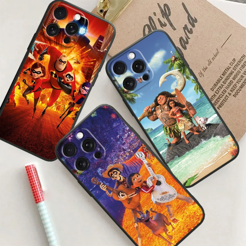 Disney Collection Cartoon For iPhone 15 14 13 12 11 XS XR X 8 7 SE Pro Max Plus Mini Black Back Phone Case