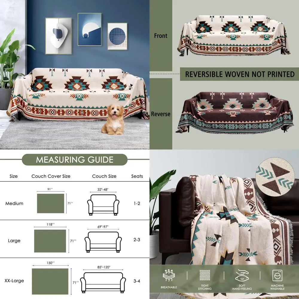 غطاء رمي أريكة بوهيمي قابل للعكس - بطانية أريكة ناعمة كبيرة الحجم للحيوانات الأليفة والأطفال، منشفة مزخرفة #1