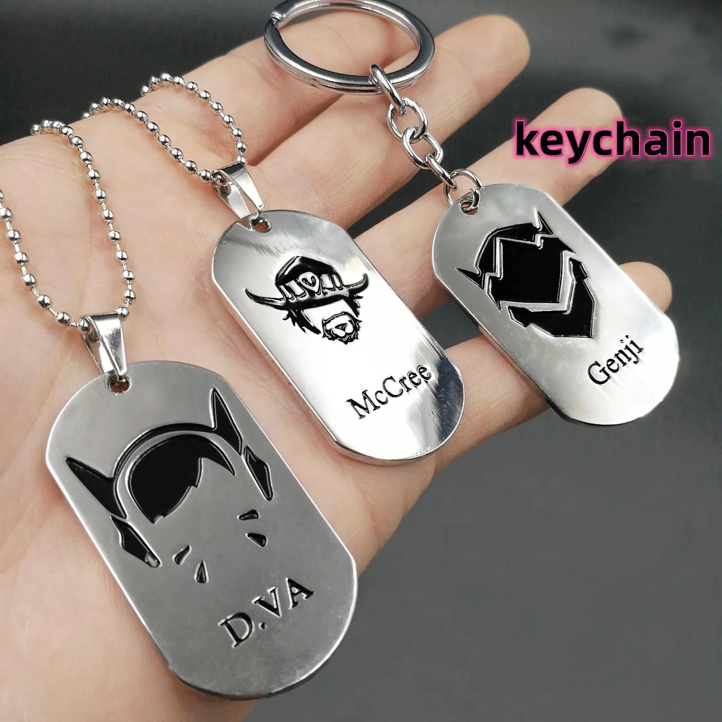 Overwatch D.va Hanzo Mei Necklace Keychain Noble Dog Tag Titanium Steel Chain Pendant for Men Boy Student Costume Jewelrys