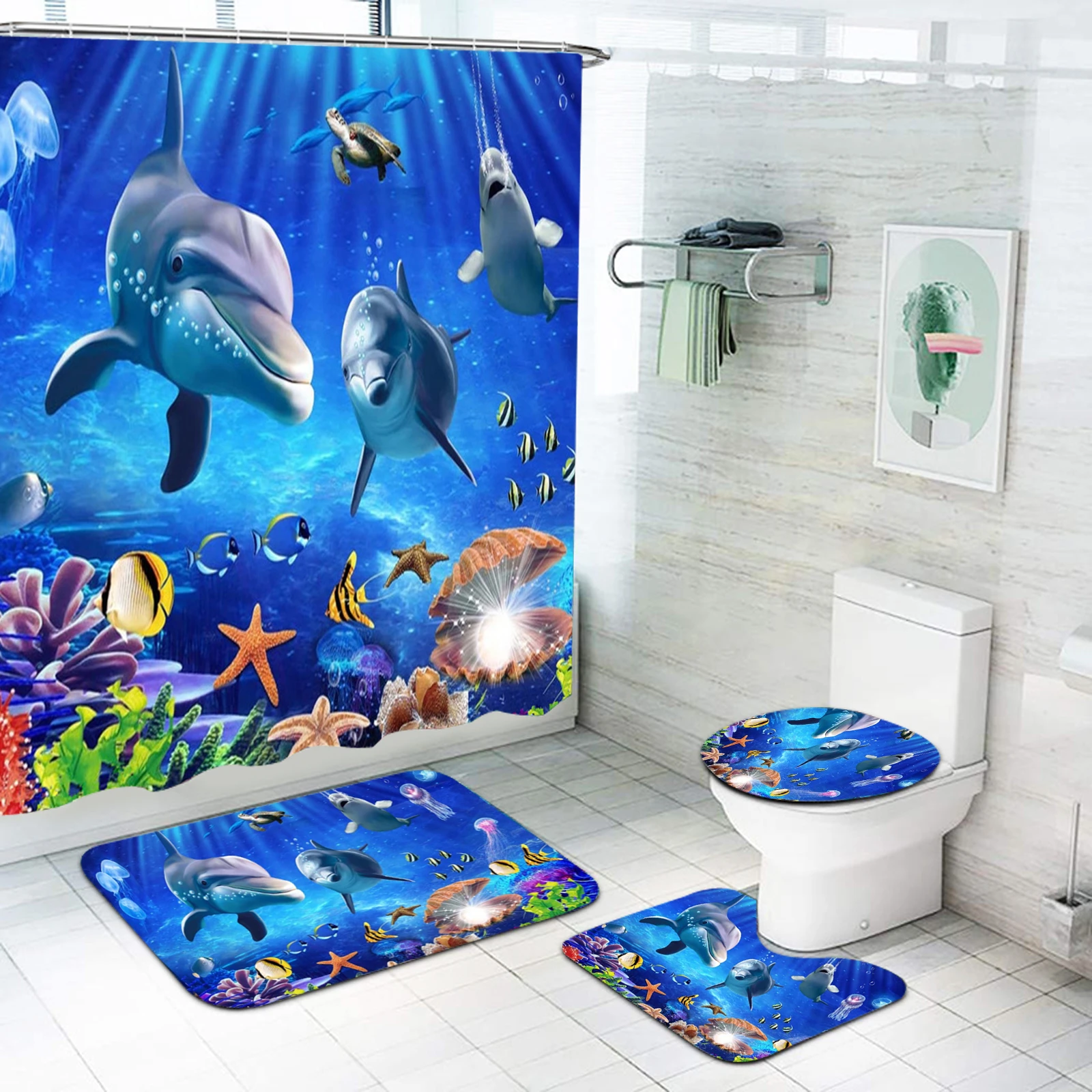 Finding Nemo Dory 4 Piece Mats Printed Shower Curtain Bathroom Sets Full Set Accessories Luxury Curtains Anime Abstract