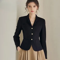 Chaqueta corta para mujer, Blazer ajustado, abrigos cortos sólidos, tendencia negra, ropa Popular coreana, novedad de 2024