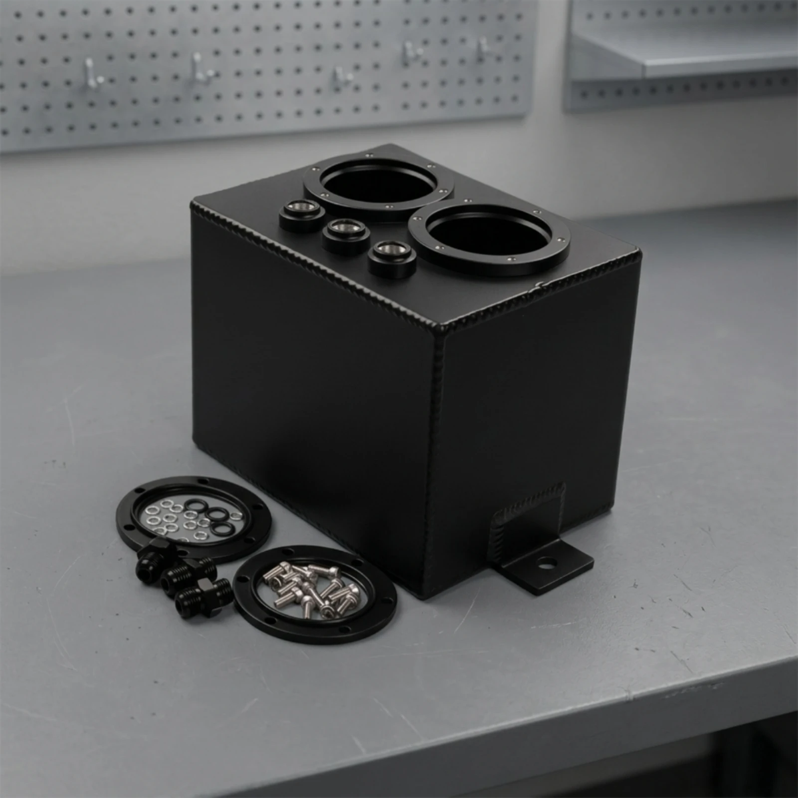Surge Tank with Fittings Aluminum Fuel Surge Tank Compact Alloy for Car Builders, Racing, Engine Bay