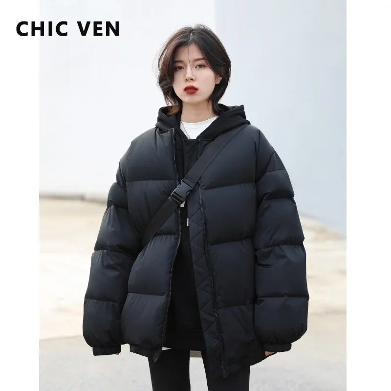 CHIC VEN Women Bread Down Jacket 90 White Duck Down Solid Thick Warm Women's Coat Female Outerwear Short Parka Autumn Winter