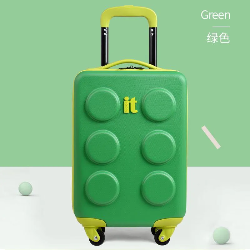 Children\'s luggage 16 inch small boarding trolley case cartoon building blocks travel case cardan wheel suitcase