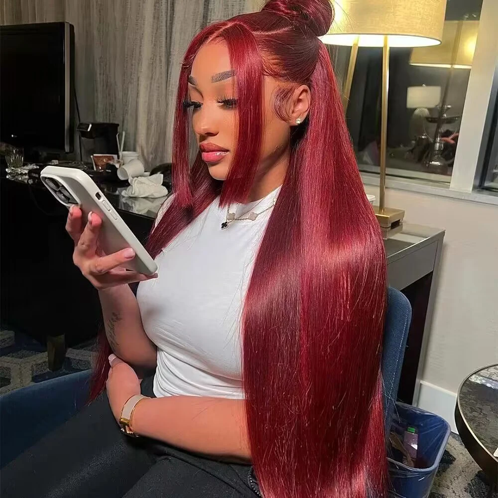 200 Density 30 36 Inch 99J Burgundy Straight 13x4 Lace Front Human Hair Wig 13x6 Lace Frontal Wigs Red Curly Remy Brazilian Wine