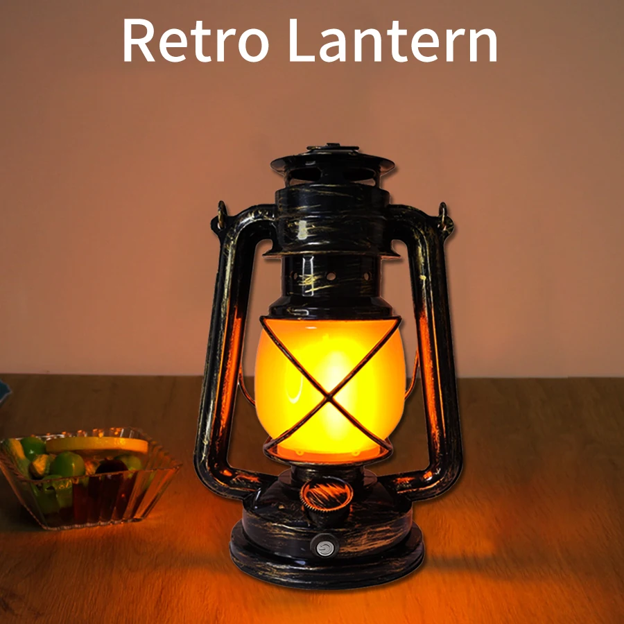 Rechargeable Retro LED Portable Lanterns Hanging Travel Camping Lamp Waterproof 3 Lighting Modes Vintage Atmosphere Light