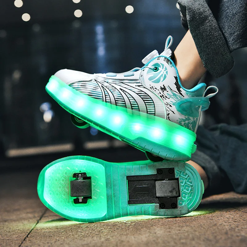 Two Wheels Men's Led Light Roller Skate Shoes for Kids Boys Girls Glowing Sports Luminous Sneakers Skateboard USB Charging