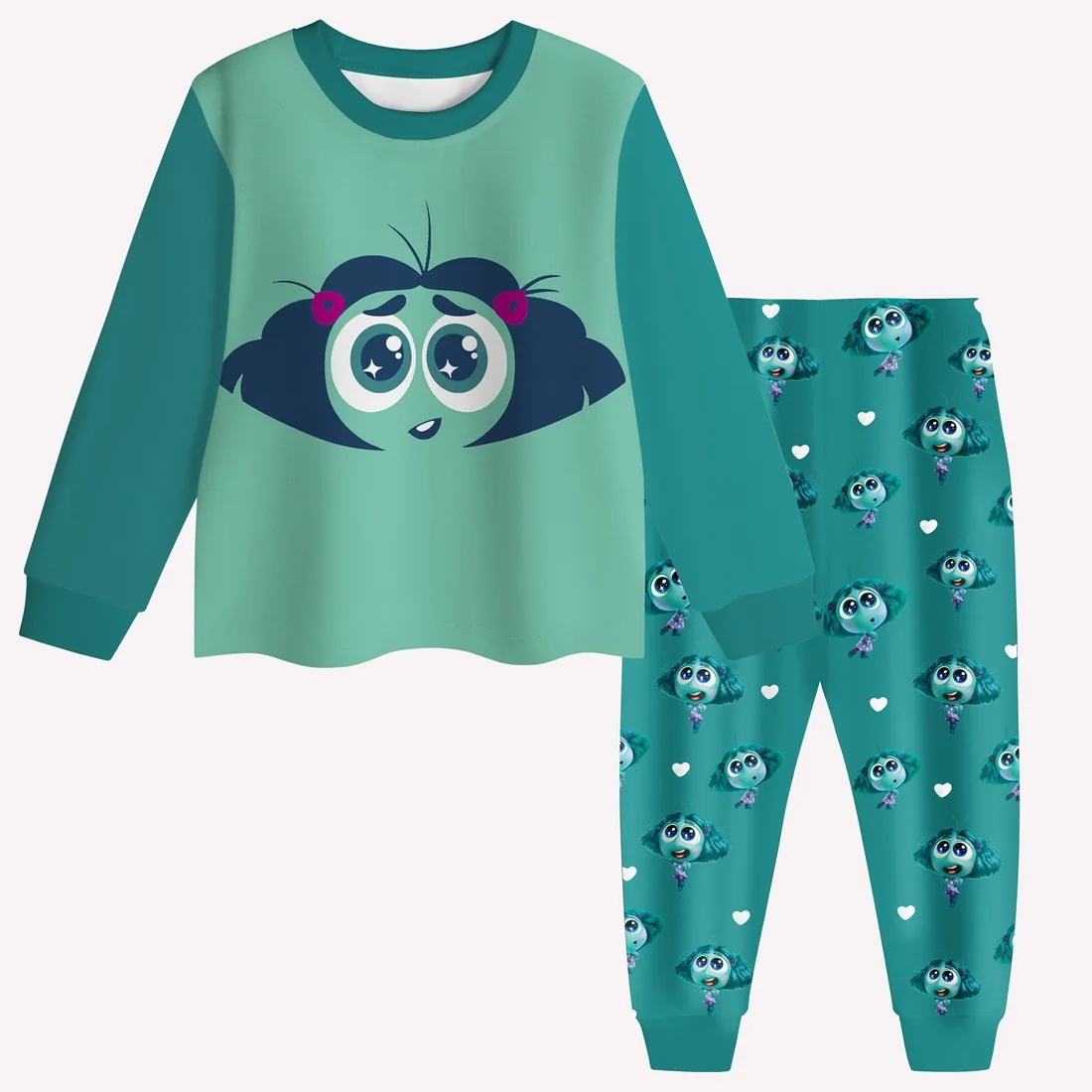 Disney Inside Out2 Anime Figure Joy Anxiety Anger Sad Fear Kawaii Pajamas Kids Long Sleeve Pajamas Set Pieces Sleepwear for Gift