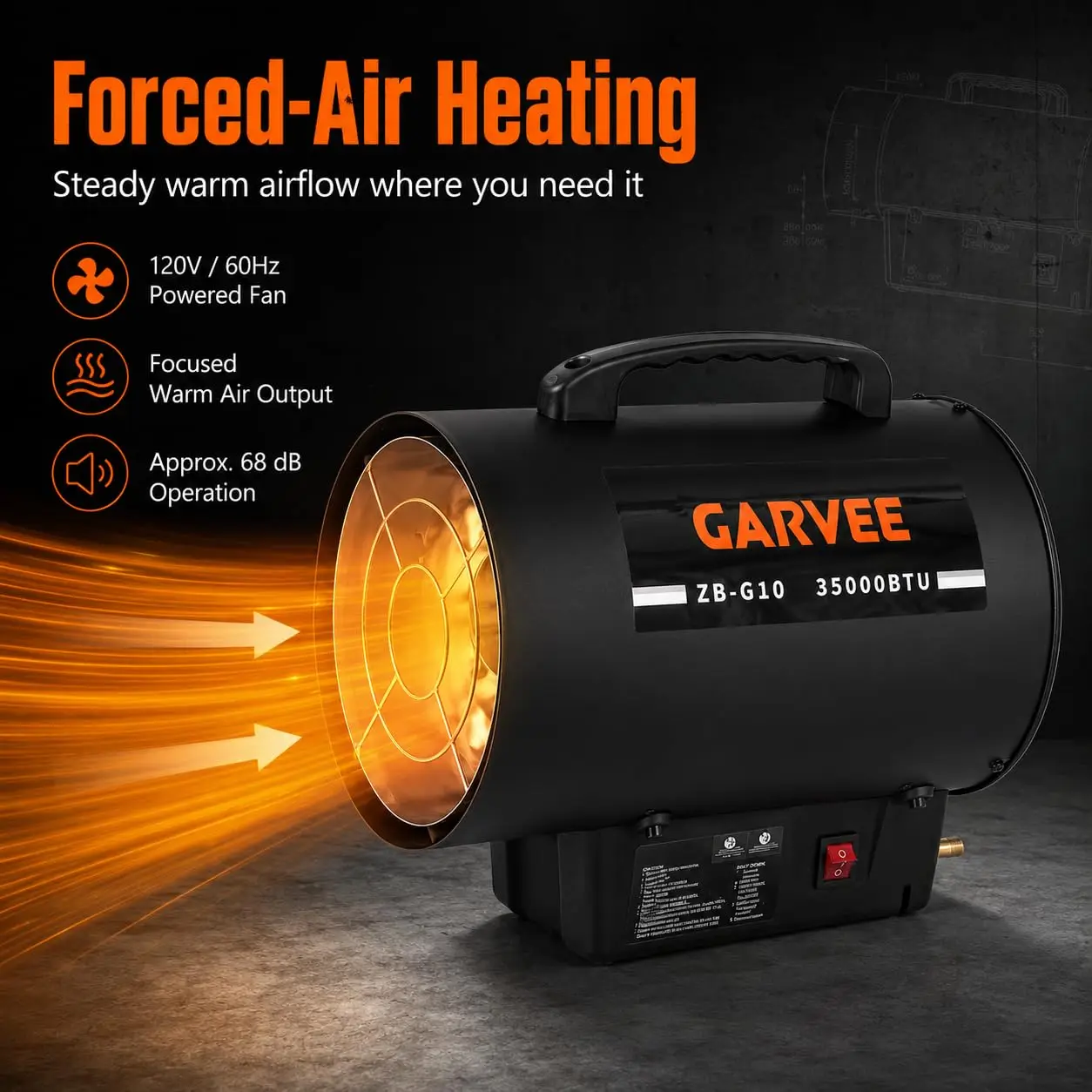 35,000 BTU Propane Forced Air Heater 10KW Portable Heat for Workshops & Job Sites Space Heater
