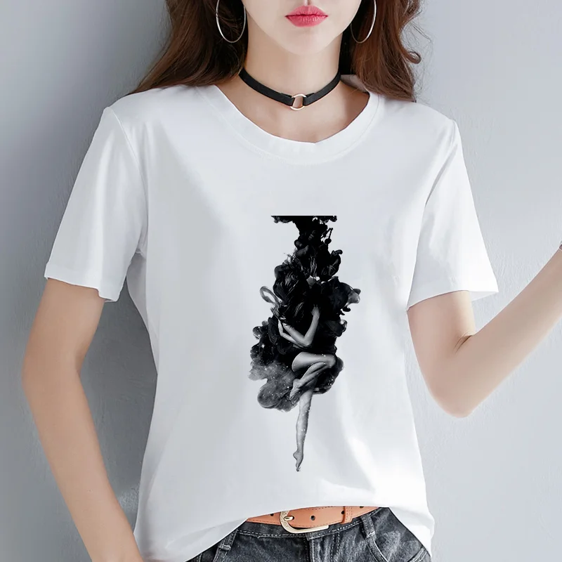 T shirt Women Artistic ink painting t-shirt Summer 2019 New summer Fashion tshirt female Harajuku aesthetics Tees Tops clothing