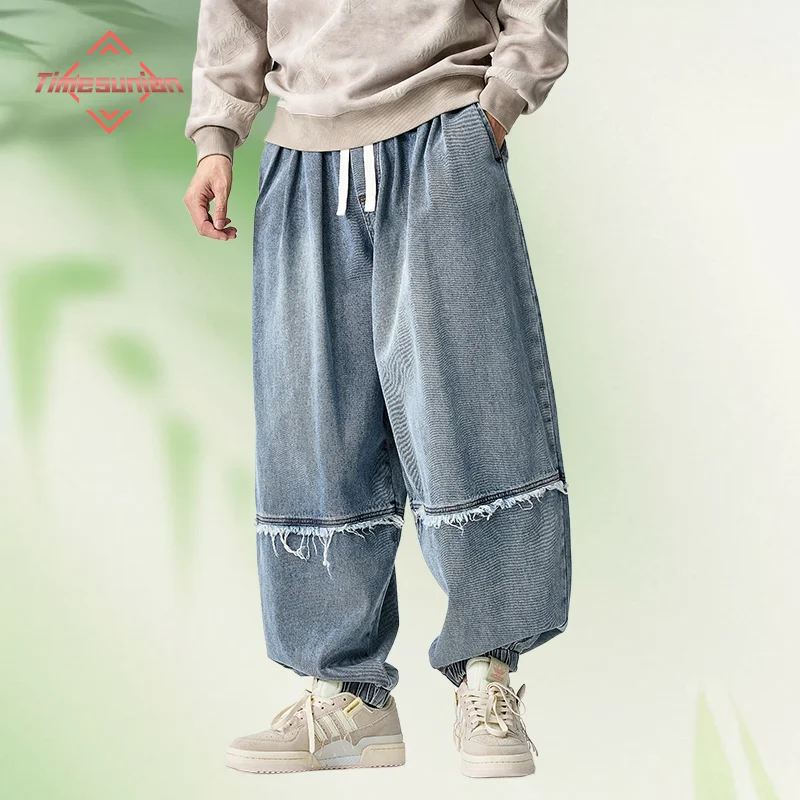 

Мужские уличные японские повседневные прямые широкие джинсовые брюки в стиле хип-хоп Harajuku, мешковатые джинсы-карго большого размера