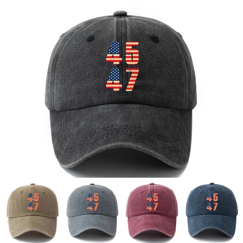 

One Washed Vintage Baseball Cap US President 45 and 47 Baseball Cap European and American Popular Duckbill Cap Adjustable Men an