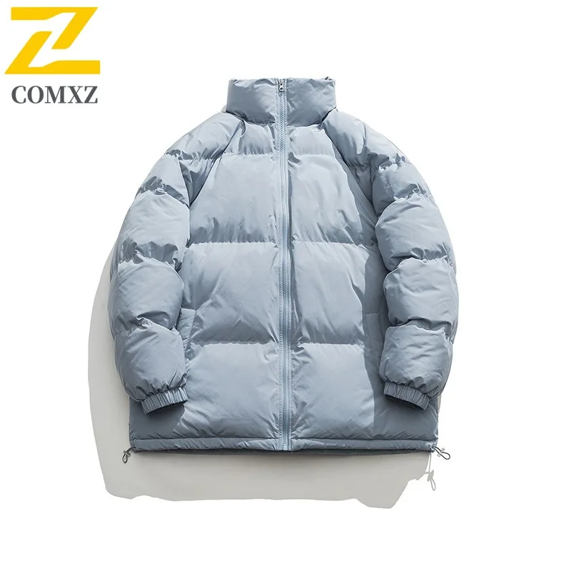 COMXZ New Solid Color Hong Kong Style Loose Warm Puffer Jacket Couple Stand Collar Casual Cotton Coat lightweight windbreaker
